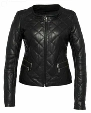 Women Black Leather Jacket Casual Slim Jacket Genuine Lambskin Zipper Jacket