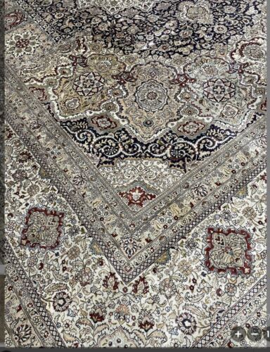 8’x 10’Chines All Silk Hereke Pile New Elegant Hand Knotted Area Rug Dark Blue . - Picture 2 of 5