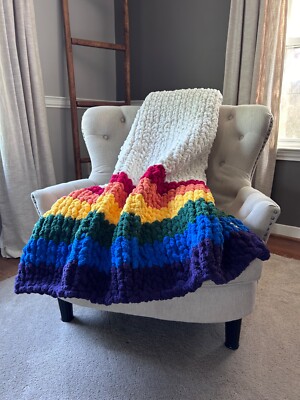 Knitting Pattern Rainbow Chunky Knit Blanket Pride Rainbow Blanket