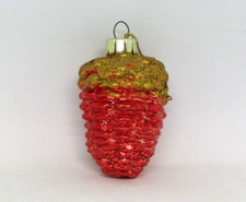 Blown Glass Red Gold Pinecone Christmas Ornament, 2.5"