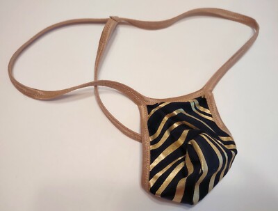 Men's MICRO G String Thong Bikini Beach Tanning Underwear BLACK GOLD ZEBRA