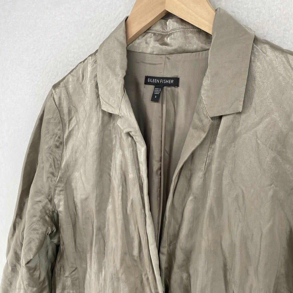 Blazer EILEEN FISHER S Mezcla de Algodón Satinado Acero Chaqueta Un Botón Plateado Foto 4 de 4