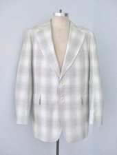 Vtg 70s Ice Blue Plaid Summer Disco Pimp Blazer Resort Jacket Wide Lapel 44L