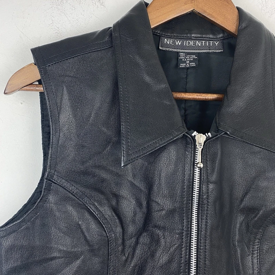 New Identity size Medium Women’s Black Leather Full Zip Vest - Image 2 of 4
