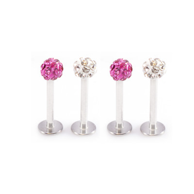BodyJewelryOnline Labret Monroe Set of 4 two Clear & two pink Ferido ball 16G