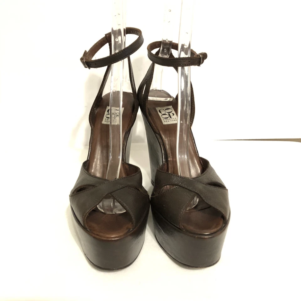 CO OP Barneys New York Mujer Correa Tobillo Punta abierta Plataforma Cuñas Marrón Talla 39 Foto 3 de 4