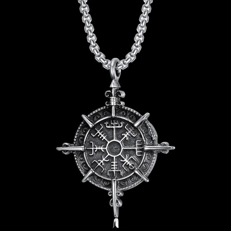 Viking Vegvisir Compass Open Stainless Steel Pendant Necklace