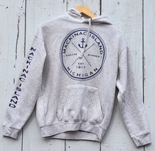 Pacific  Co Unisex Grey Mackinac Island Cotton Hoodie Hooded Sweatshirt Sz S