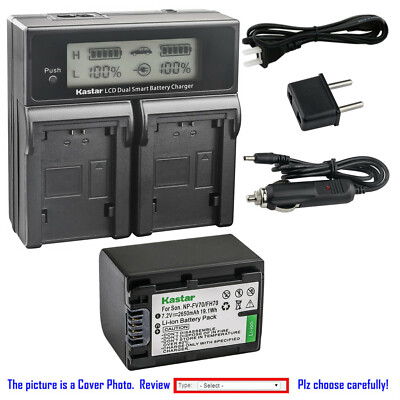 Kastar Battery LCD Dual Fast Charger for NPFV70 Sony NEX-VG20 NEX-VG30 NEX-VG900