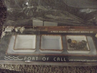 SET OF 4 SAKURA PORT OF CALL ECLIPSE White Square Condiment Set New
