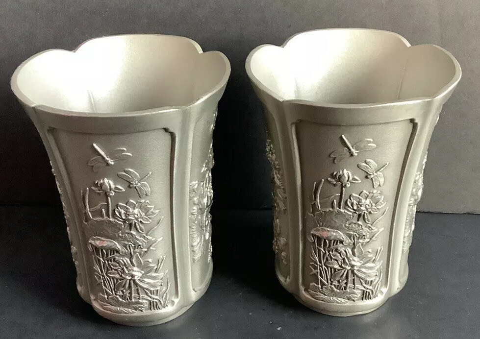 Royal Selangor 2 Pewter Tumblers with the 4 Seasons Pattern-3 5/8” X 2 3/4”