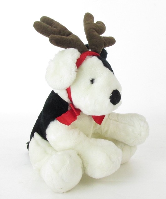 Russ SPROCKETS Plush Black & White 11" DOG Stuffed Christmas Antler