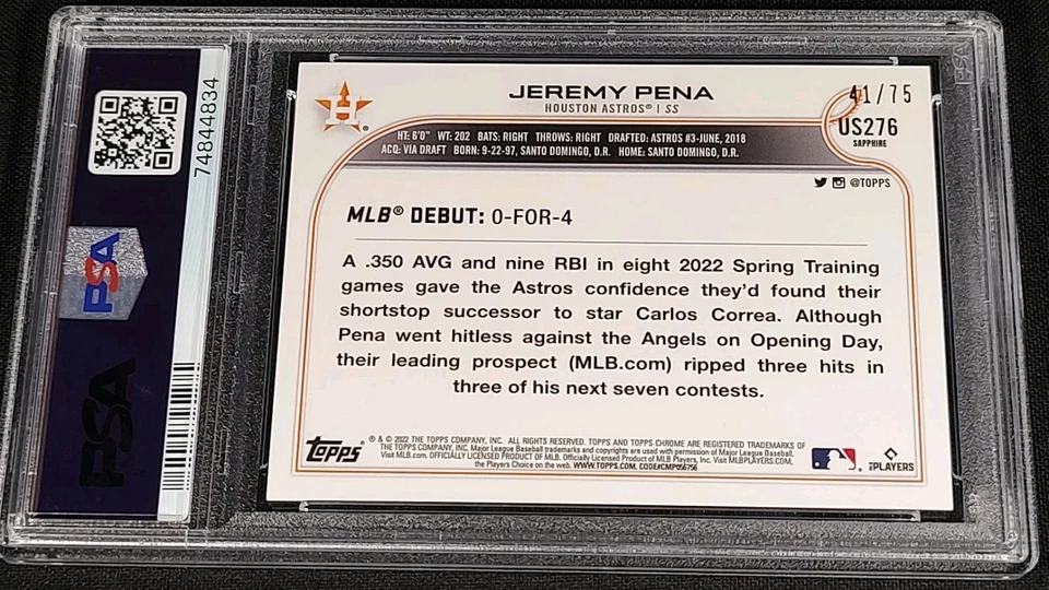 PSA 10 RC /75 JEREMY PENA 🚨GREEN REFRACTOR ROOKIE ✨2022 Topps Chrome Update S/E - Image 4 of 4