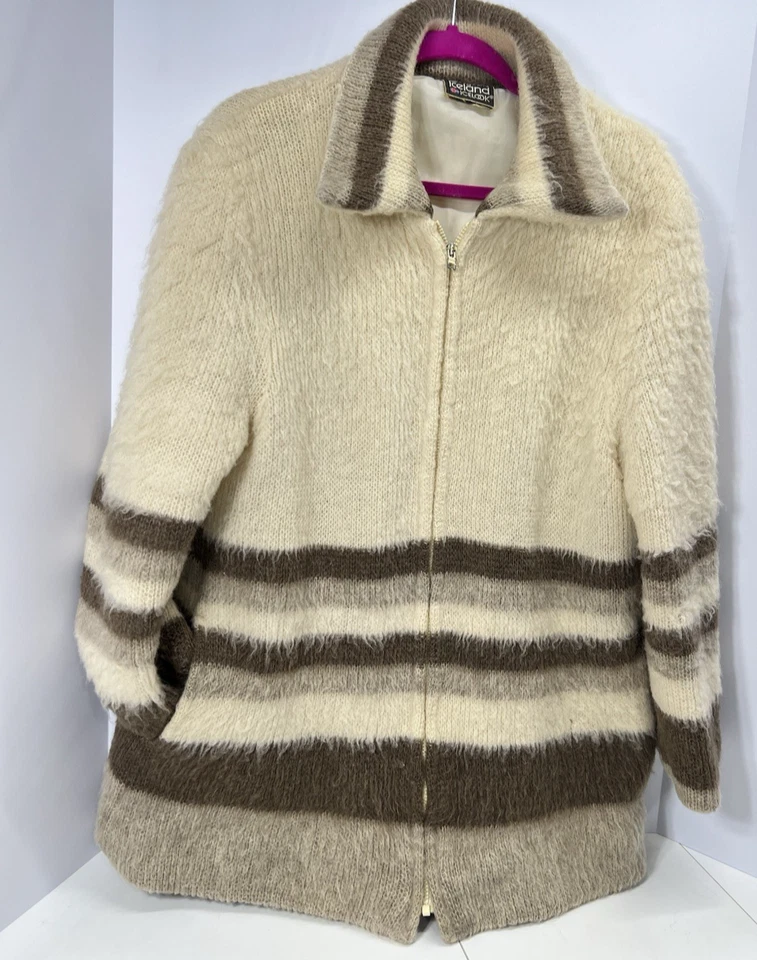 Cárdigan de lana vintage Samband of Iceland para mujer grande crema chaqueta con cremallera completa Foto 4 de 4