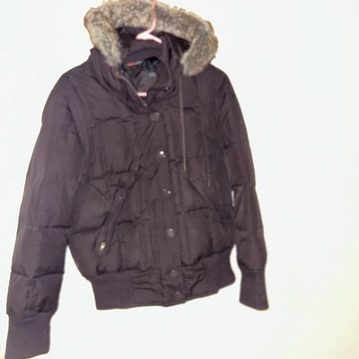 DKNY Active Fur Lined Hooded Brown Jacket Size M Women's Winter Coat y2k
