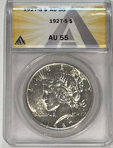 1927-S Peace Dollar :  ANACS AU55  Blazing White