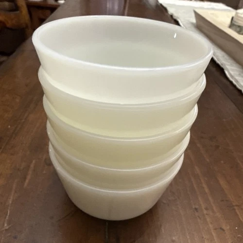 Five Vintage Anchor Hocking Fire-King Milk Glass White Small Bowls 3.75" x 2"