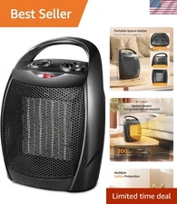 Portable Ceramic Space Heater with Adjustable Thermostat & Safety Features