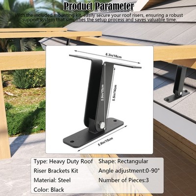 3×Roof Riser Brackets Kit Pergola Roof Riser Beam Bracket 90 Degree Adjustable