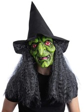 Green Wicked Witch Latex Mask with Hat and Hair