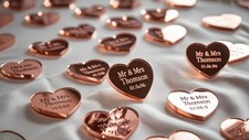 Mirror Acrylic Engraved Personalised Hearts Wedding Favours Table Decoration