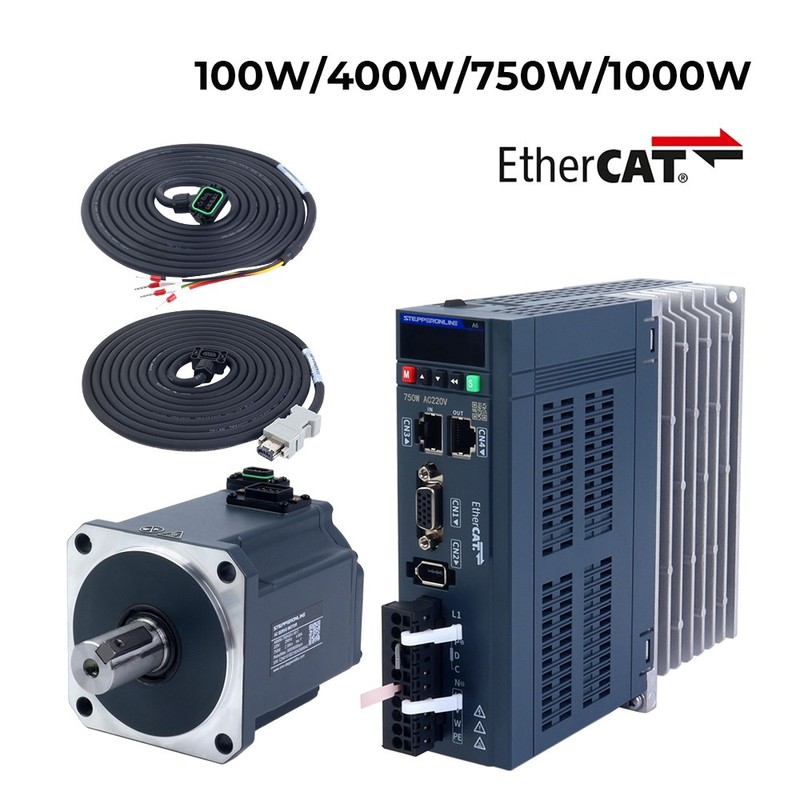 STEPPERONLINE EtherCAT 100W 400W 750W 1000W AC Servo Motor Kit 17-Bit Encoder