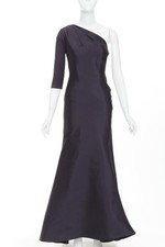 OSCAR DE LA RENTA P13 navy silk tafetta corset one shoulder mermaid gown US0 XS