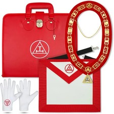 Masonic Royal Arch Handcrafted Set: Lambskin Apron, Collar, Gloves