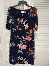 NWT Eliza J Floral Navy Shift Dress Round Neck size 10 