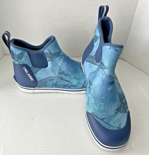 Pelagic Pursuit Deck Boots Open Seas Blue Fish Print Fishing Rubber Mens Size 10