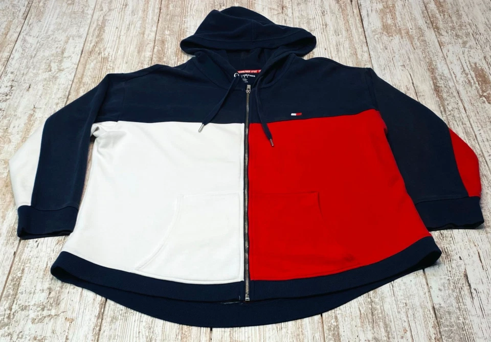 Tommy Hilfiger Sport Full Zip Hoodie Mens XL Red White Blue Drawstring 7535 - Image 2 of 4