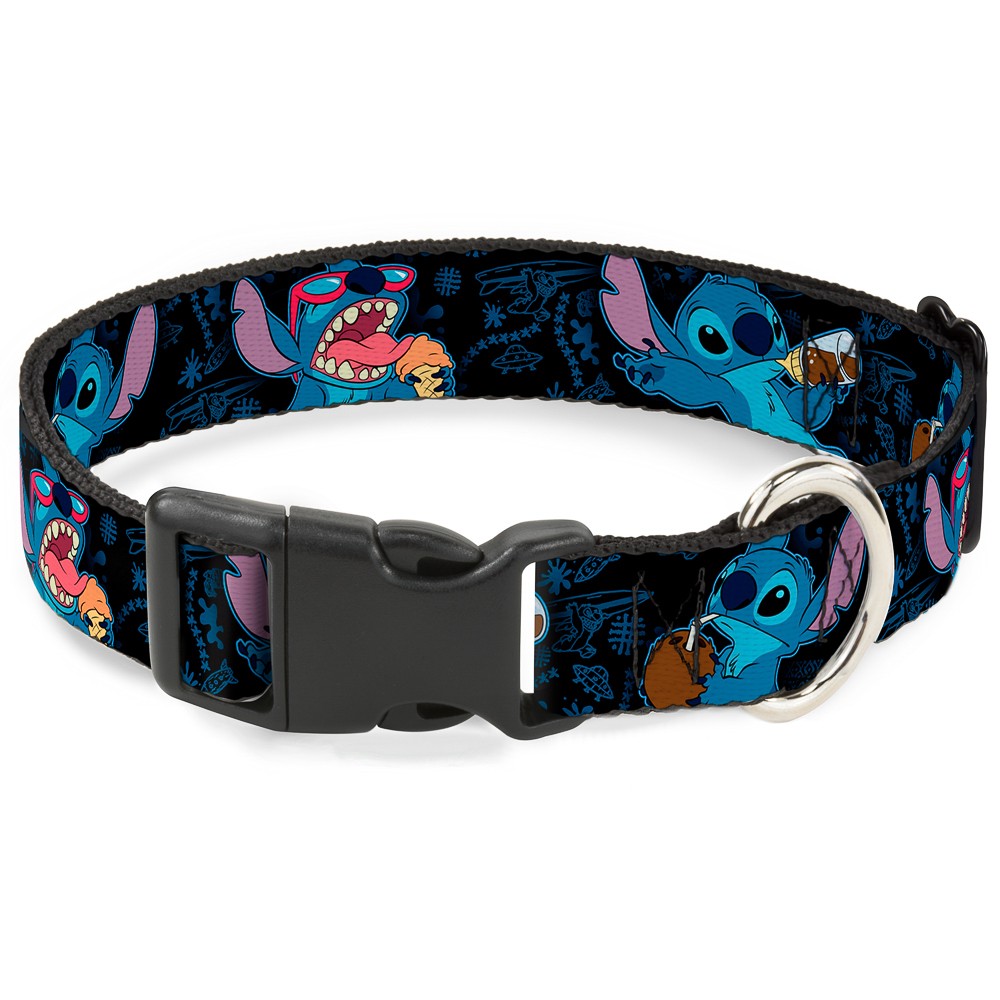 Plastic Clip Collar Stitch Snacking Poses Black/Blue Medium 11-16.5