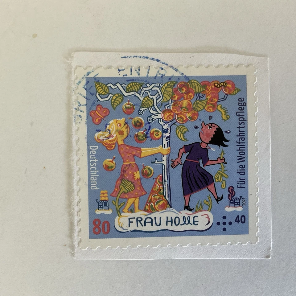 2 Germany stamps~2020~Semi-postal~fairy tales~wolf~7 young goats+Frau Halle - Image 3 of 3