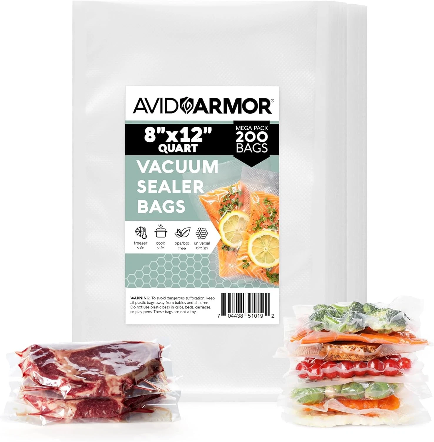 Avid Armor Vacuum Sealer Bags 8"x12" 200 Quart Vacuum Seal Bags Pre-cut Food Saver Bags - Thumbnail 3