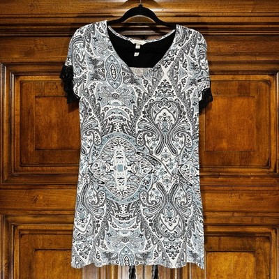 Soma Sleep Shirt Womens S Paisley Lace Trim Tunic Top Stretch Lounge Comfort