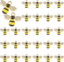40Pcs Enamel Bee Charms Pendants Rhinestone Honeybee Pendants Bulk Gold Plated