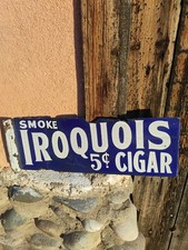 Original 1910's Iroquois Cigar 5 Cent Porcelain Flange Advertising Sign