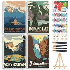4 Pack Paint by Numbers Kit for Adults with Frame National Park, Framed Paint...
