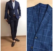 CHAQUETA ANULAR Chaqueta Azul Marino Cuadros Ventana Lana Cachemira Seda Talla 42 Usada en Japa