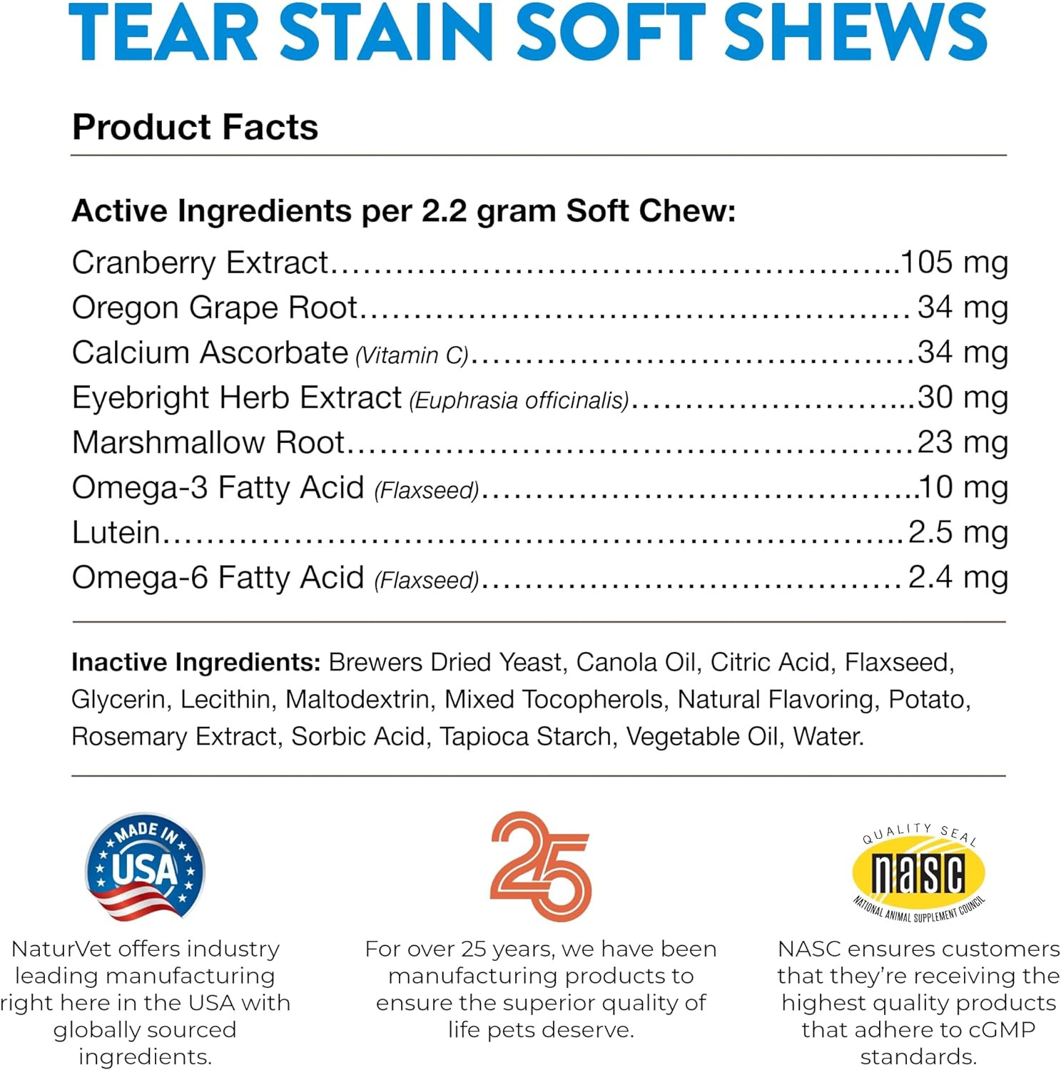 Naturvet &ndash; Tear Stain plus Lutein &ndash; Eliminates Unsightly Tear Stains &ndash; Enhanced 