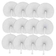 36 Pack Folding Paper Fans Round Shape Handheld Fans Plastic Handle Wedding