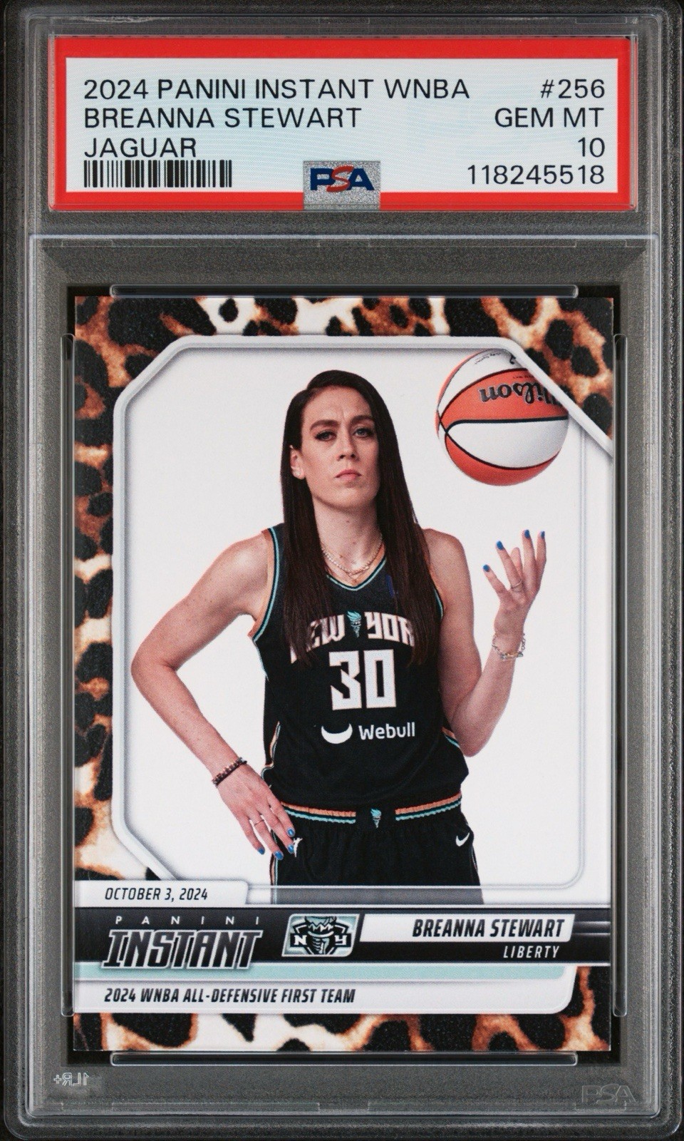 2024 Panini Instant WNBA Breanna Stewart #256 Defensive Team Jaguar /10 PSA 10 view 1