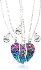 BFF Necklace for 3 - Heart Matching Pendant Best Friends Forever Friendship Neck