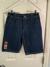 ECKO UNLTD Boys Dark Wash Denim Shorts With Orange Embroidery SZ 10