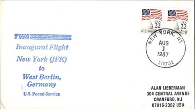 Trans World Airways (TWA) First Flight New York - West Berlin Germany 1987