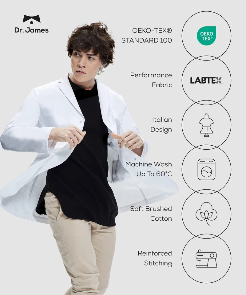 New Howie Dr. James Polycotton Lab Coat Medical Workwear Doctor Scientist Jacket - Image 4 of 4