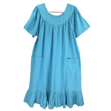 National House Dress Size L Blue 99 Cotton Pockets Lounge Muumuu Grandma Granny