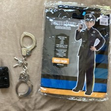 Police Officer Halloween Costume Child Size Large 12-14 Plus Kids Cuffs