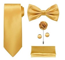 TIE G 5pcs Tie Set in WHITE OR BLACK GIFT BOX: Solid Color Necktie, A-gold