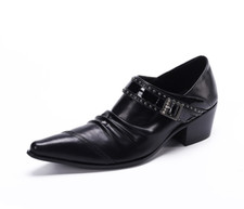 Men's Fashion Pointy Toe Rivet Buckle Strap Leather Shoes Business Dress Shoes